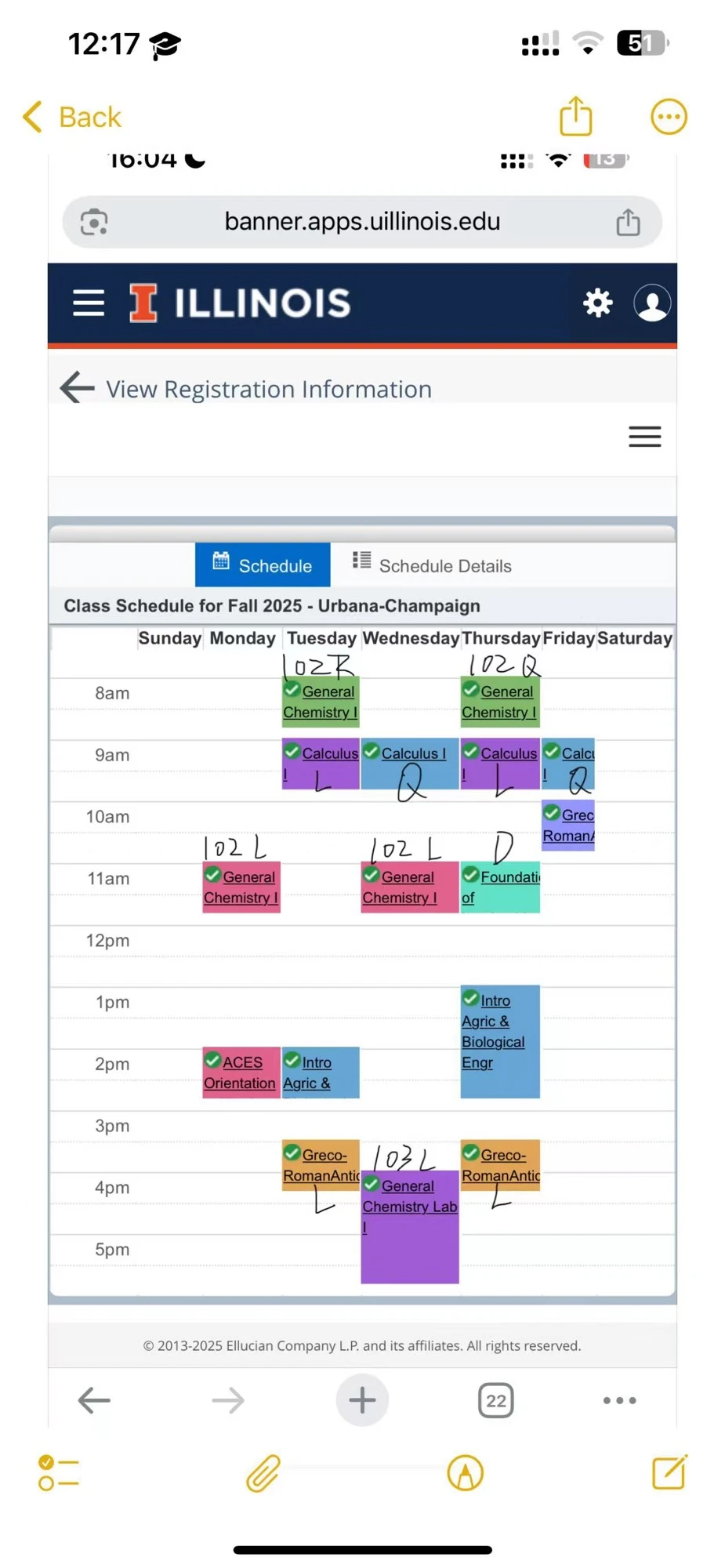 Fall semester schedule